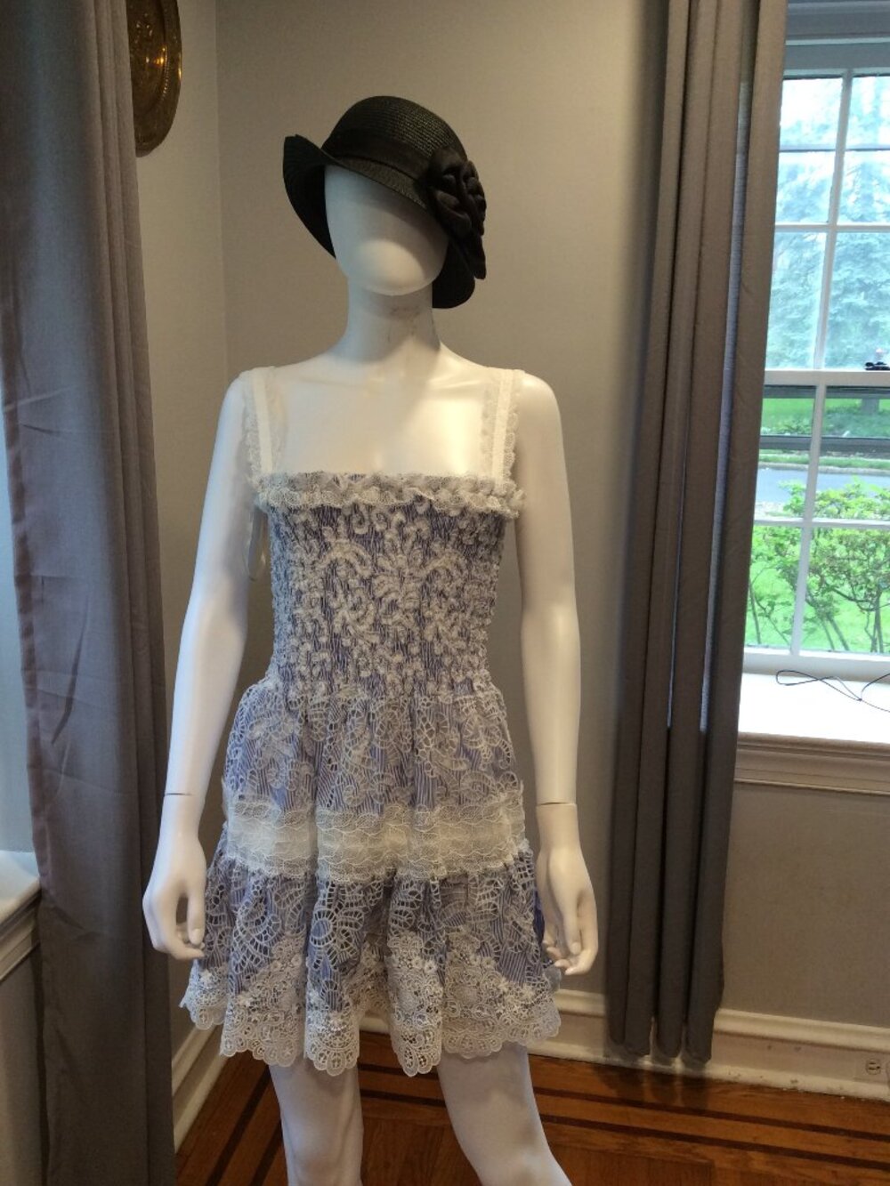 Waimari Blue and White Floral Smocked Tiered Dress